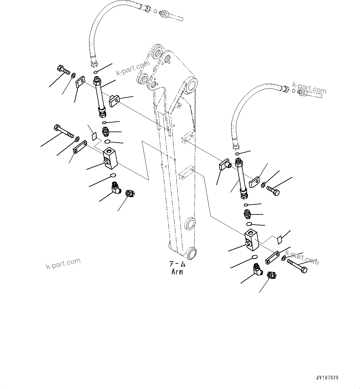 Komatsu parts book diagram for PC25MR-5 S/N 26001-UP: ARM UNIT, ADDITIONAL PIPING (1370MM, STRENGTHENED TYPE, LONG ARM, 1-ATTACHMENT, ARM CRANE)(#25001-)