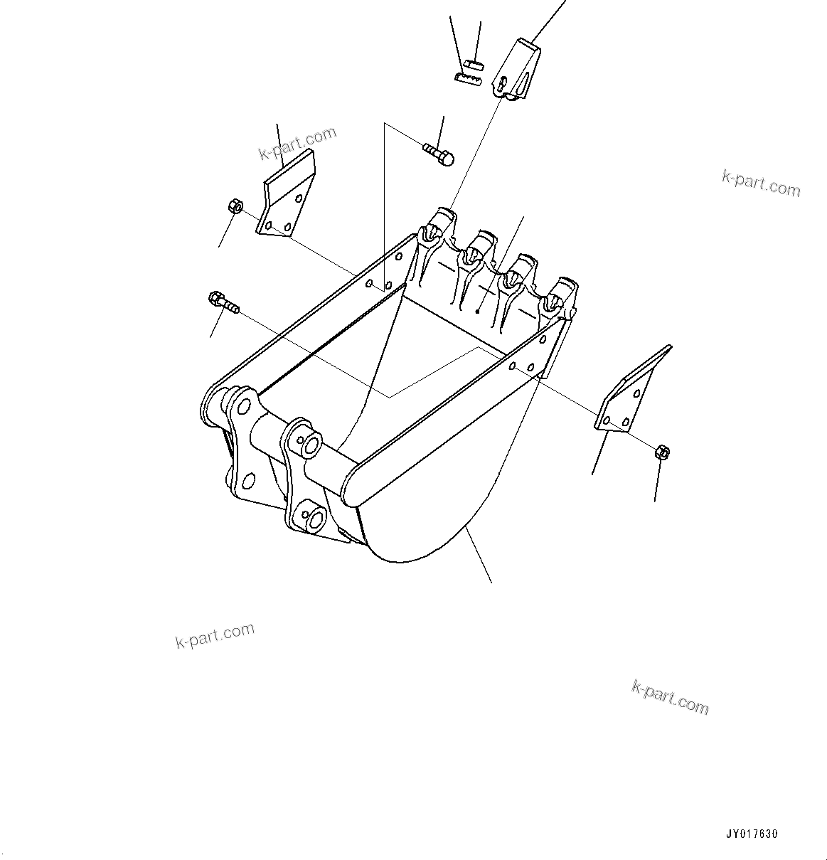 Komatsu parts book diagram for PC25MR-5 S/N 26001-UP: BUCKET, (HEAP 0.06M3, 500MM WIDTH, WITH SIDE CUTTER)(#25001-)
