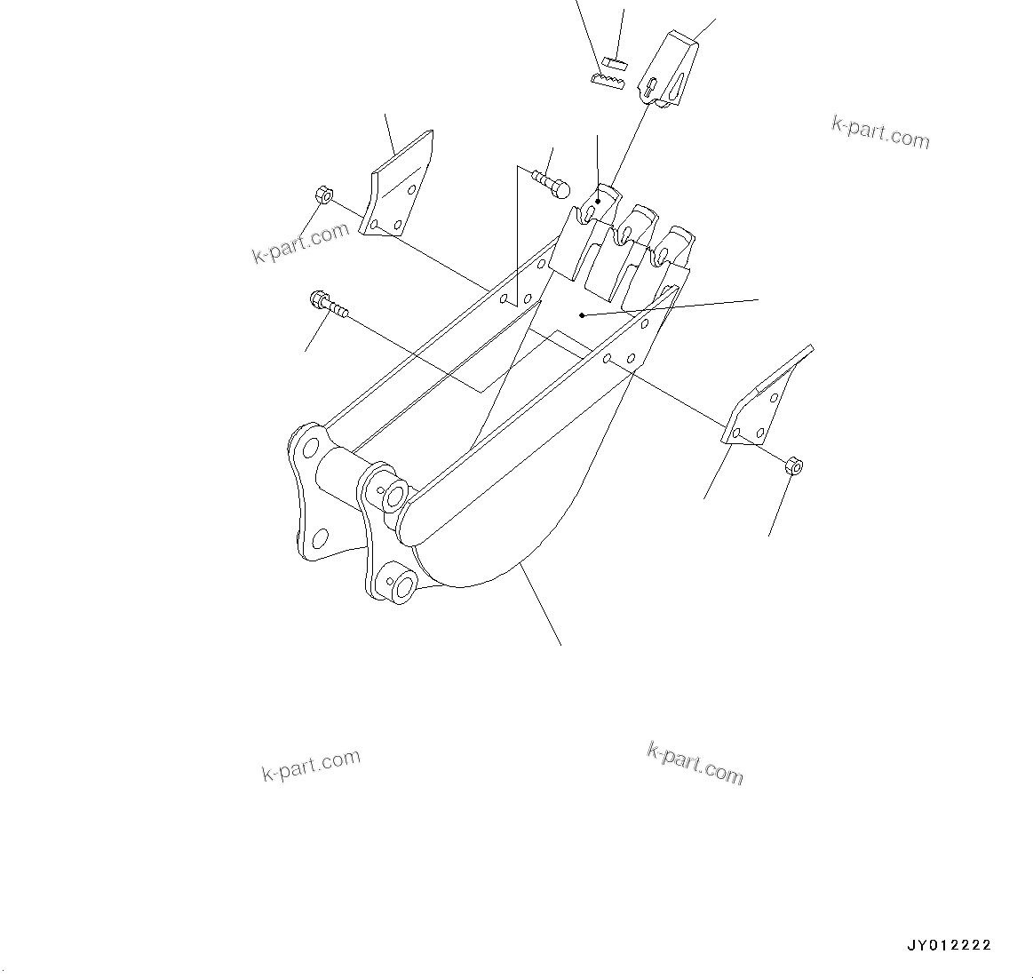 Komatsu parts book diagram for PC25MR-5 S/N 26001-UP: BUCKET, (HEAP 0.042M3, 420MM WIDTH, WITH SIDE CUTTER)(#25001-)