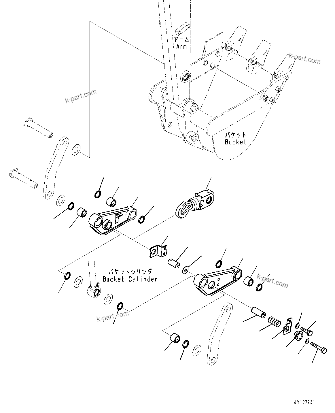 Komatsu parts book diagram for PC25MR-5 S/N 26001-UP: ARM CRANE UNIT, BUCKET LINK AND HOOK(#26001-)