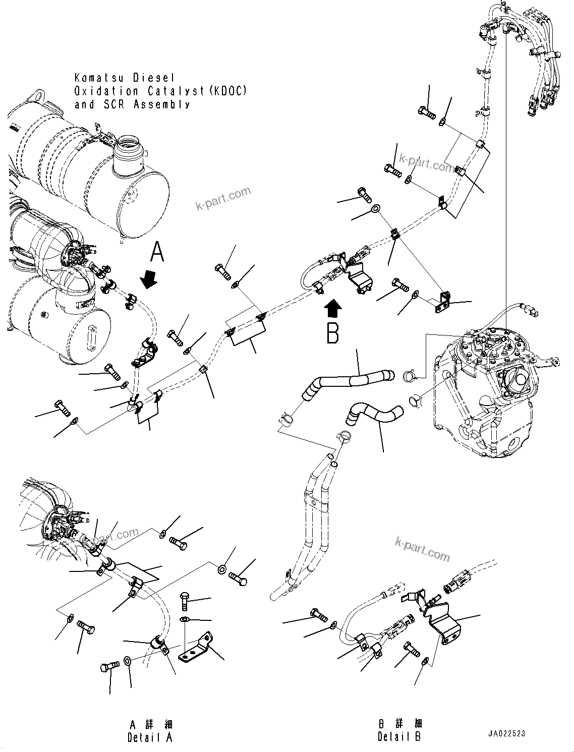 Komatsu parts book diagram for D39PXI-24 S/N 110001-UP: DEF PIPING, MOUNTING(#95001-)