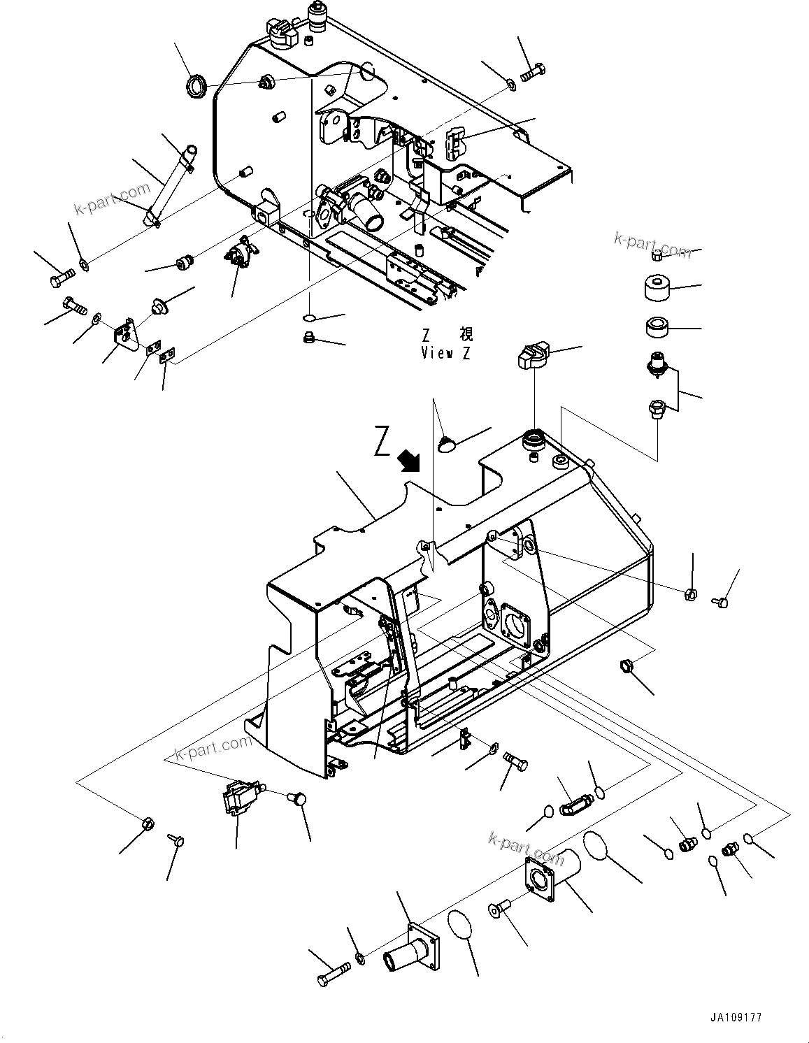 Komatsu parts book diagram for D39PXI-24 S/N 110001-UP: HYDRAULIC TANK, TANK AND BREATHER(#110001-)