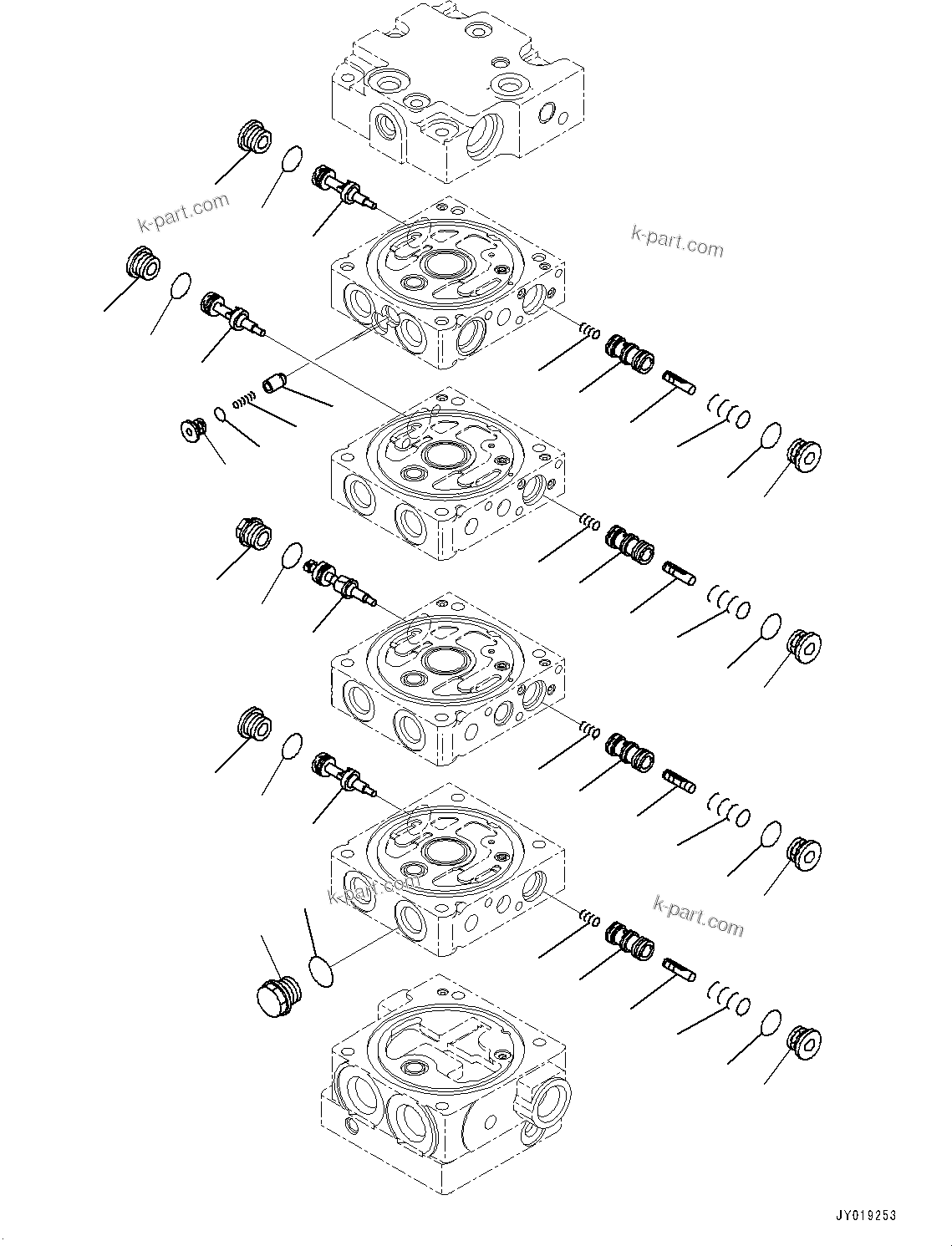 Komatsu parts book diagram for D39PXI-24 S/N 110001-UP: CONTROL VALVE, 4-VALVE (4/9)(#95001-)
