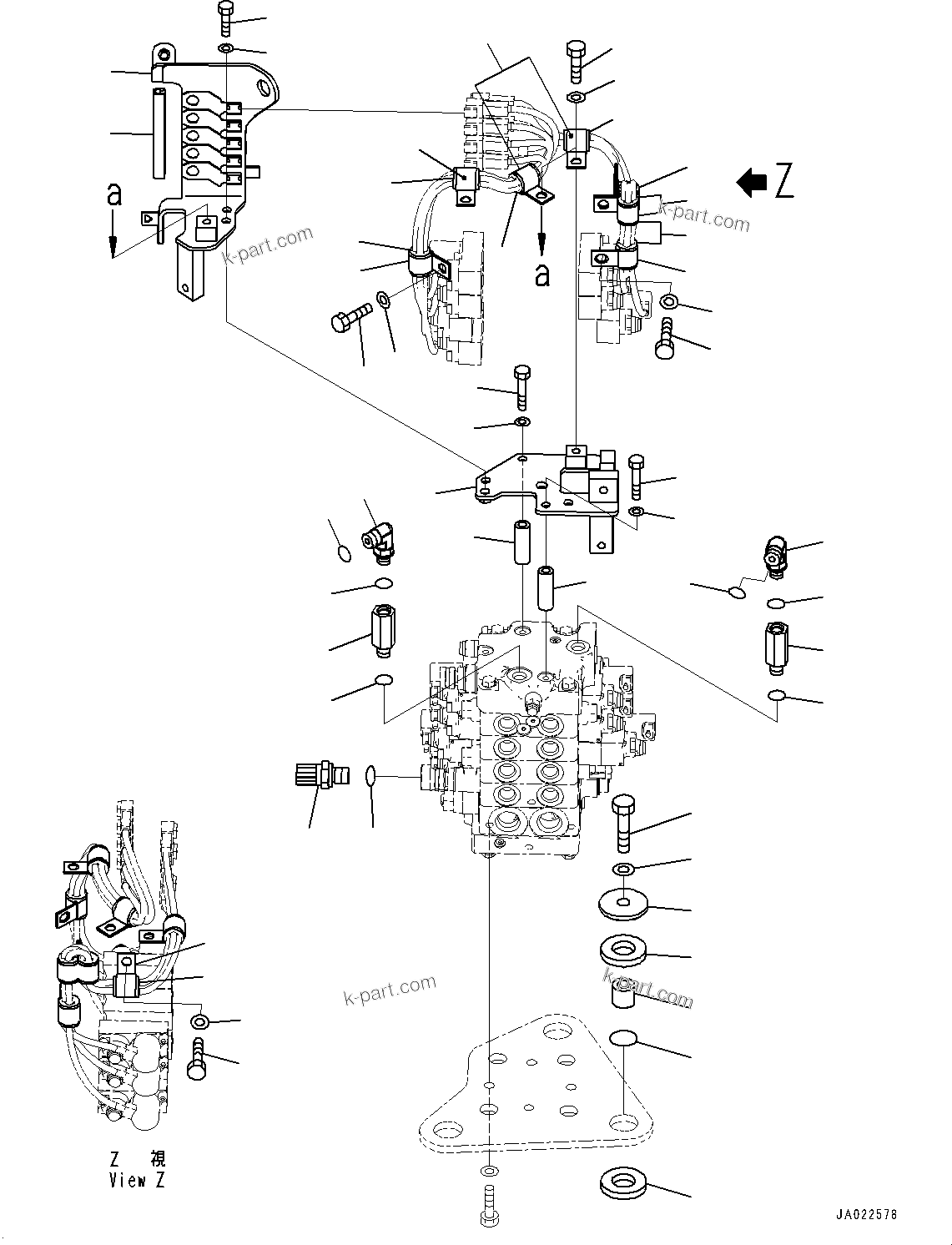 Komatsu parts book diagram for D39PXI-24 S/N 110001-UP: CONTROL VALVE, BRACKET AND ELBOW(#96842-96892)