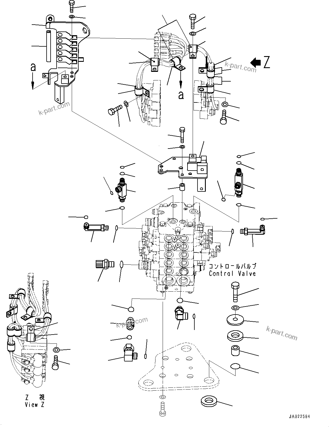 Komatsu parts book diagram for D39PXI-24 S/N 110001-UP: CONTROL VALVE, BRACKET AND ELBOW (WITH REAR 1-ATTACHMENT)(#95001-96841)