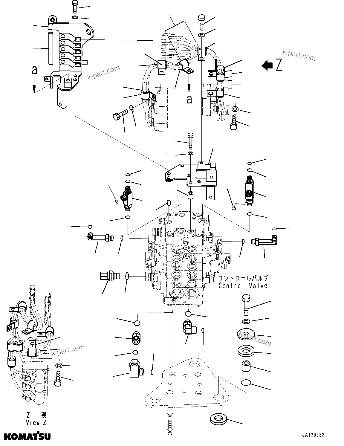 Komatsu parts book diagram for D39PXI-24 S/N 110001-UP: CONTROL VALVE, BRACKET AND ELBOW (WITH REAR 1-ATTACHMENT)(#102347-)