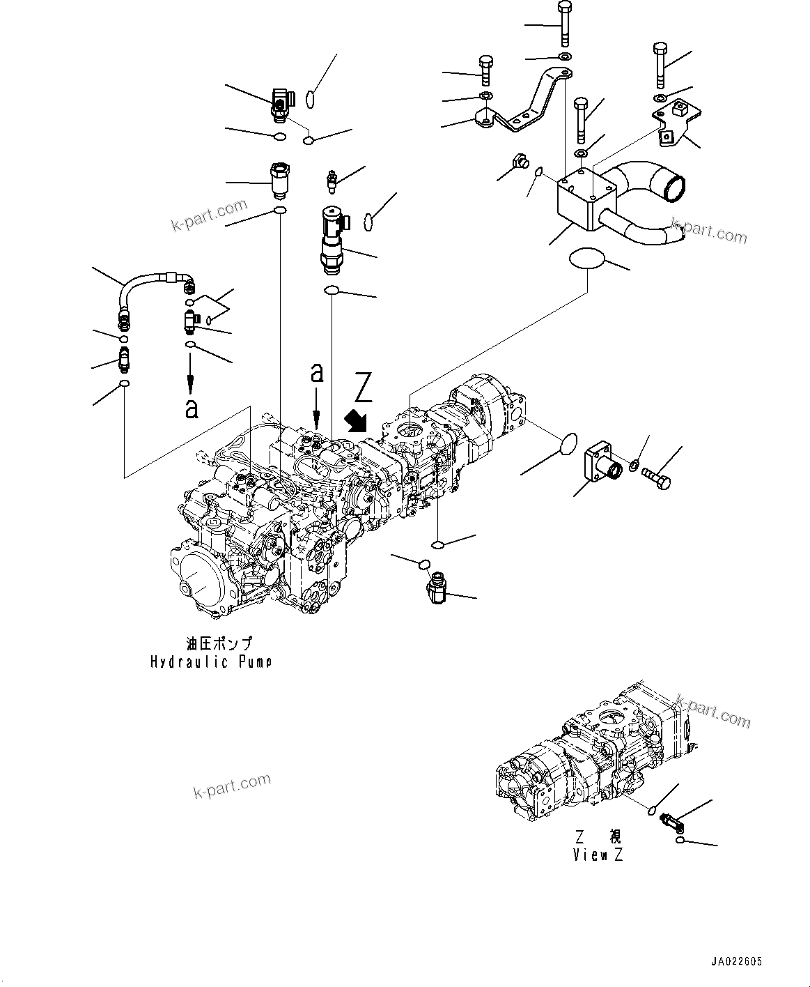 Komatsu parts book diagram for D39PXI-24 S/N 110001-UP: HYDRAULIC PUMP, RELATED PARTS (1/2)(#100001-)