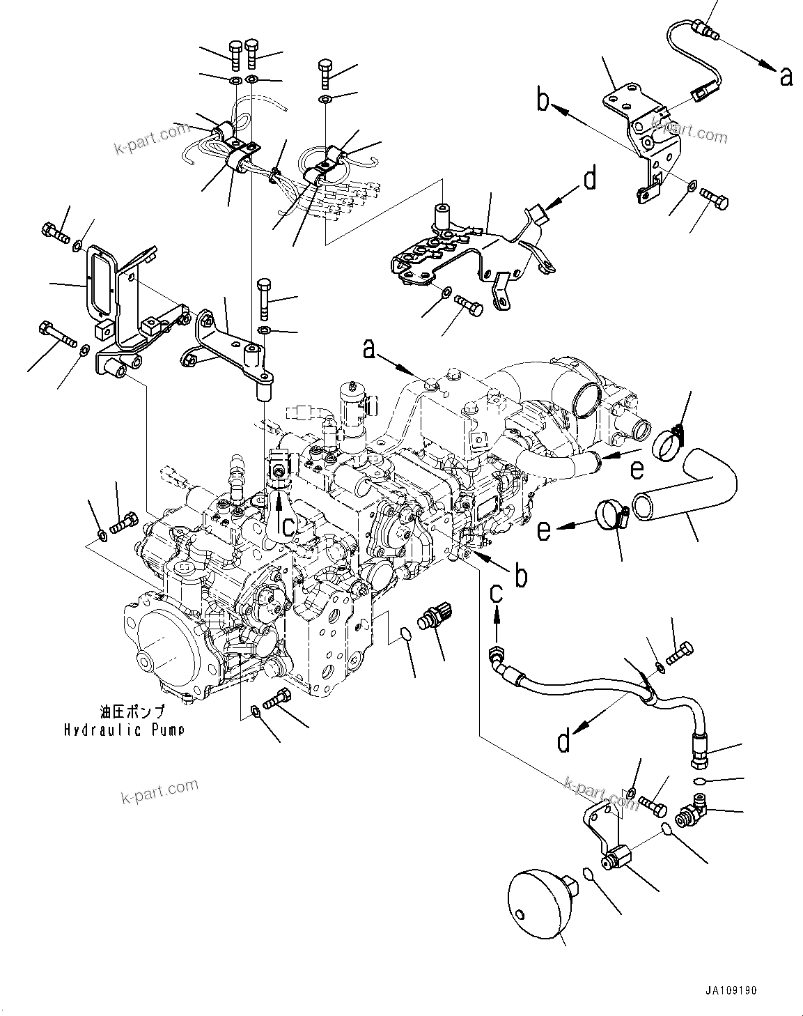 Komatsu parts book diagram for D39PXI-24 S/N 110001-UP: HYDRAULIC PUMP, RELATED PARTS (2/2)(#100001-)