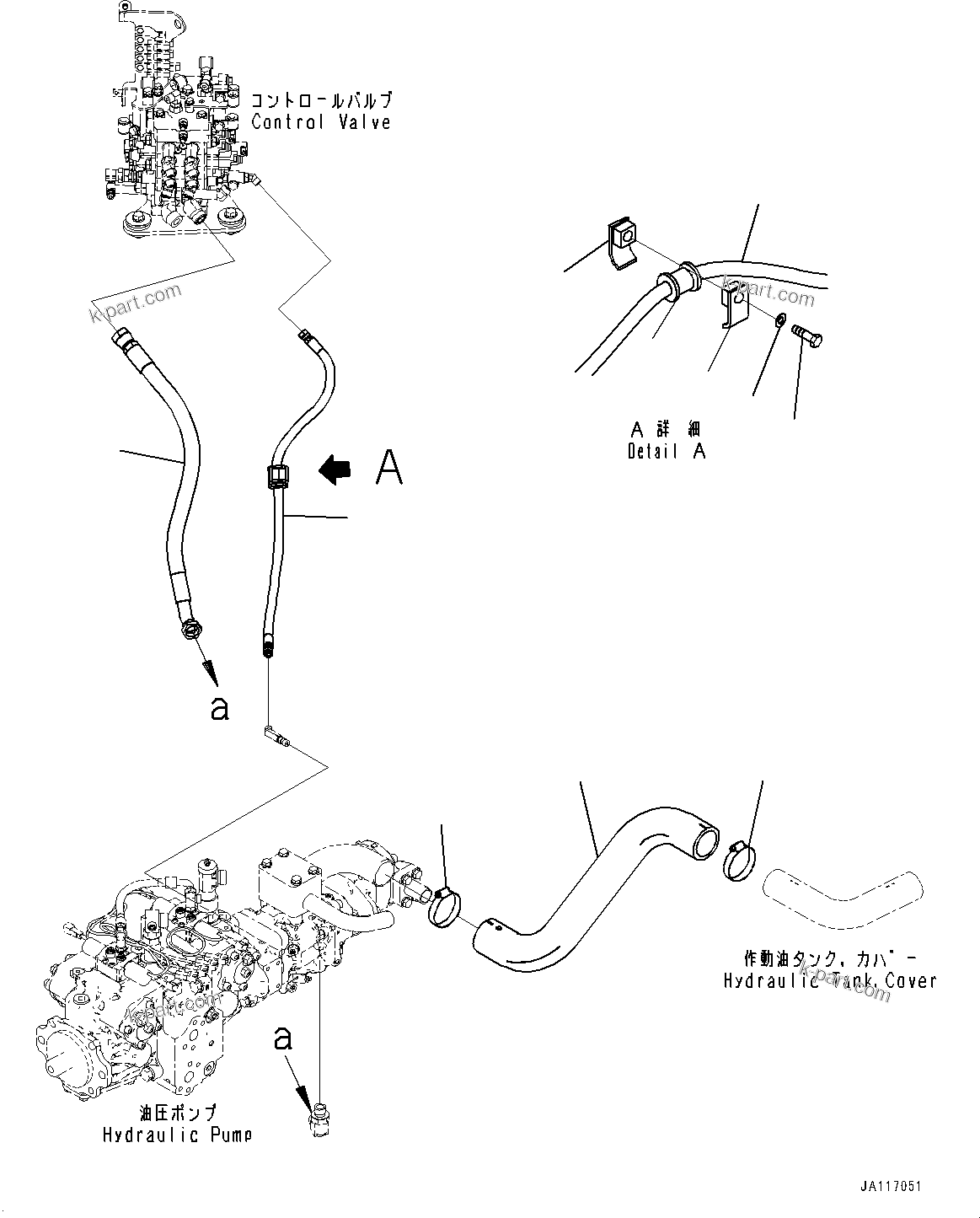 Komatsu parts book diagram for D39PXI-24 S/N 110001-UP: HYDRAULIC PUMP PIPING, (#95001-)
