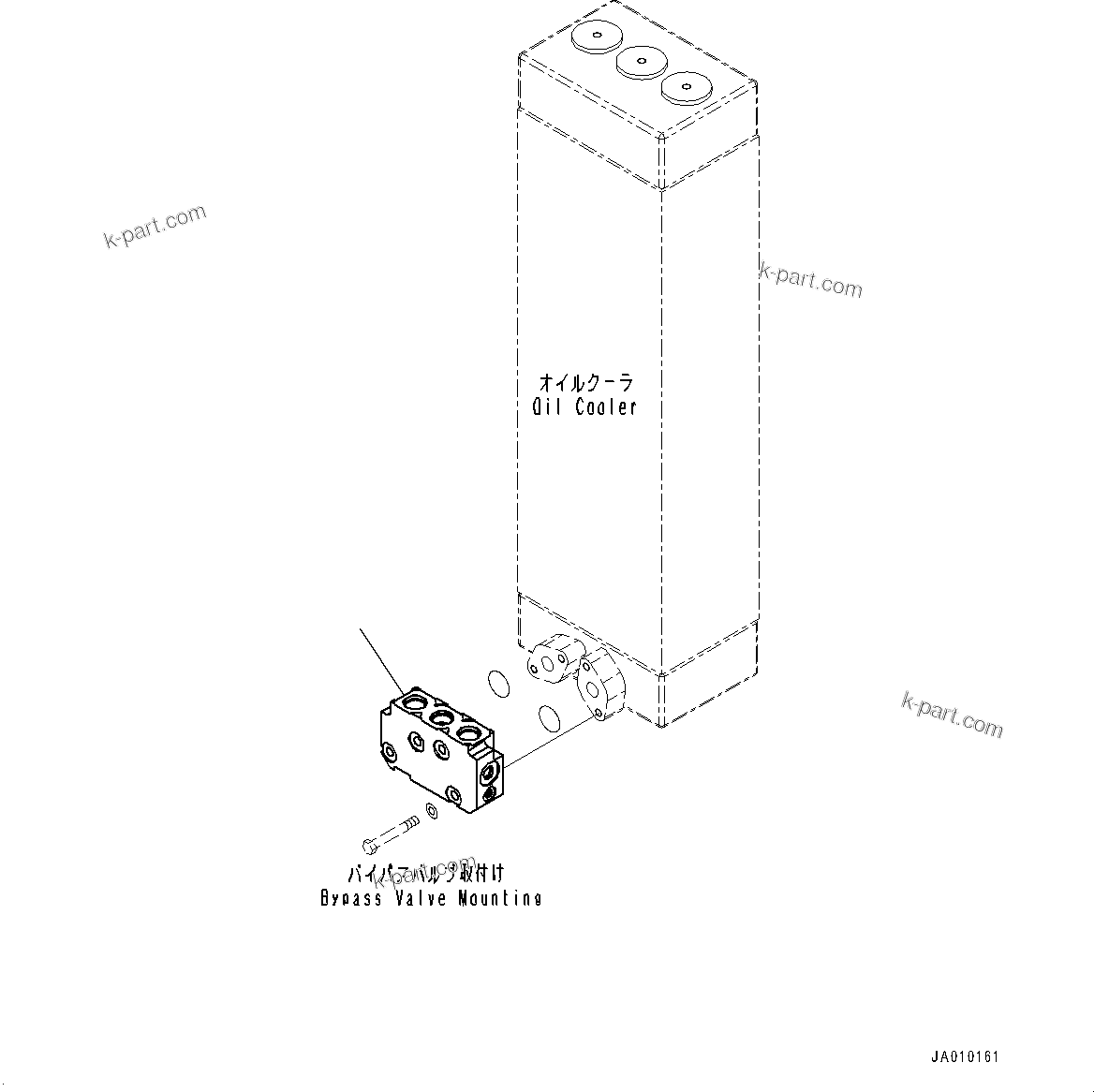 Komatsu parts book diagram for D39PXI-24 S/N 110001-UP: HYDRAULIC OIL COOLER PIPING, INNER PARTS, BYPASS VALVE (1/2)(#95001-)