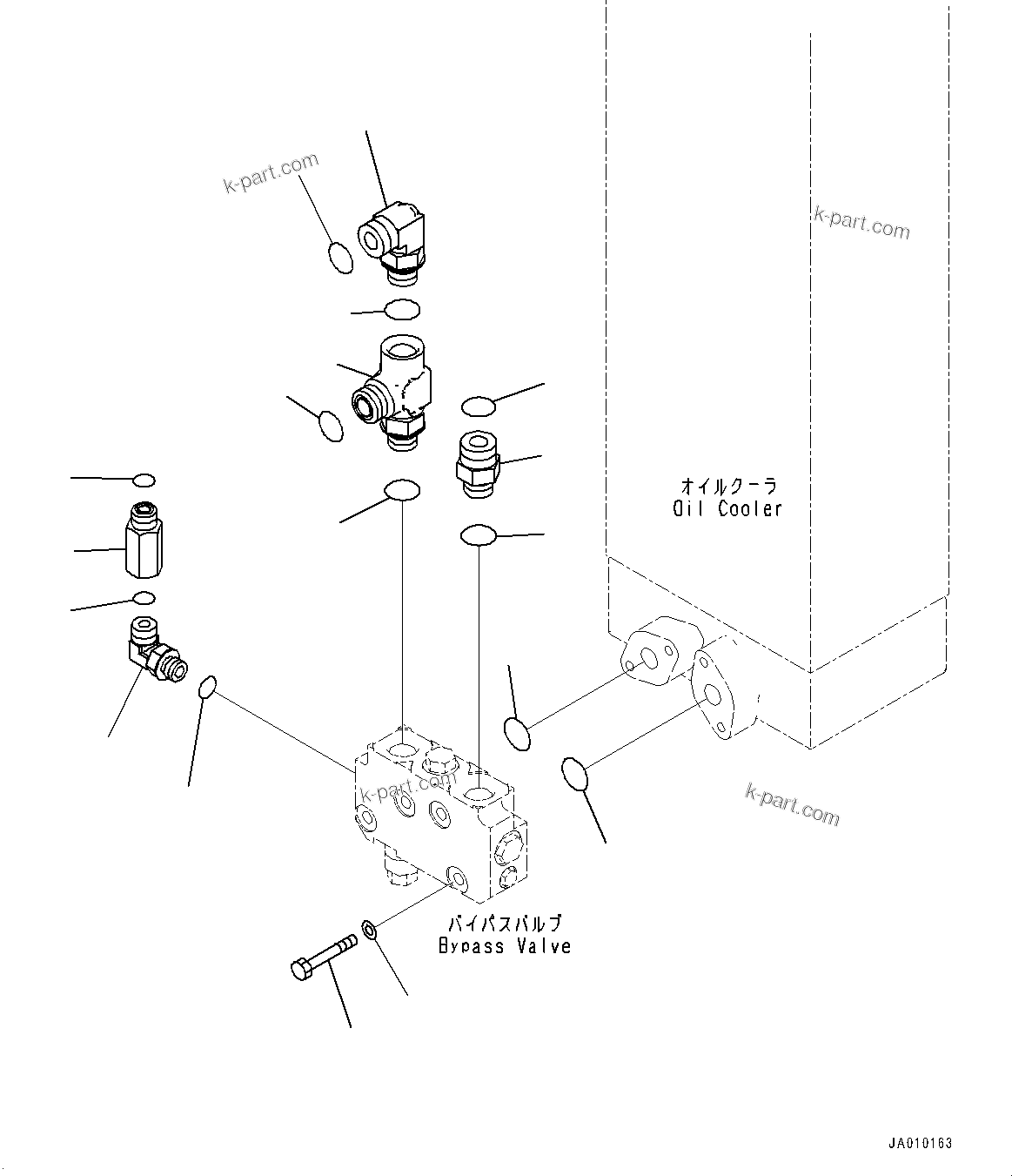 Komatsu parts book diagram for D39PXI-24 S/N 110001-UP: HYDRAULIC OIL COOLER PIPING, BYPASS VALVE MOUNTING(#95001-)