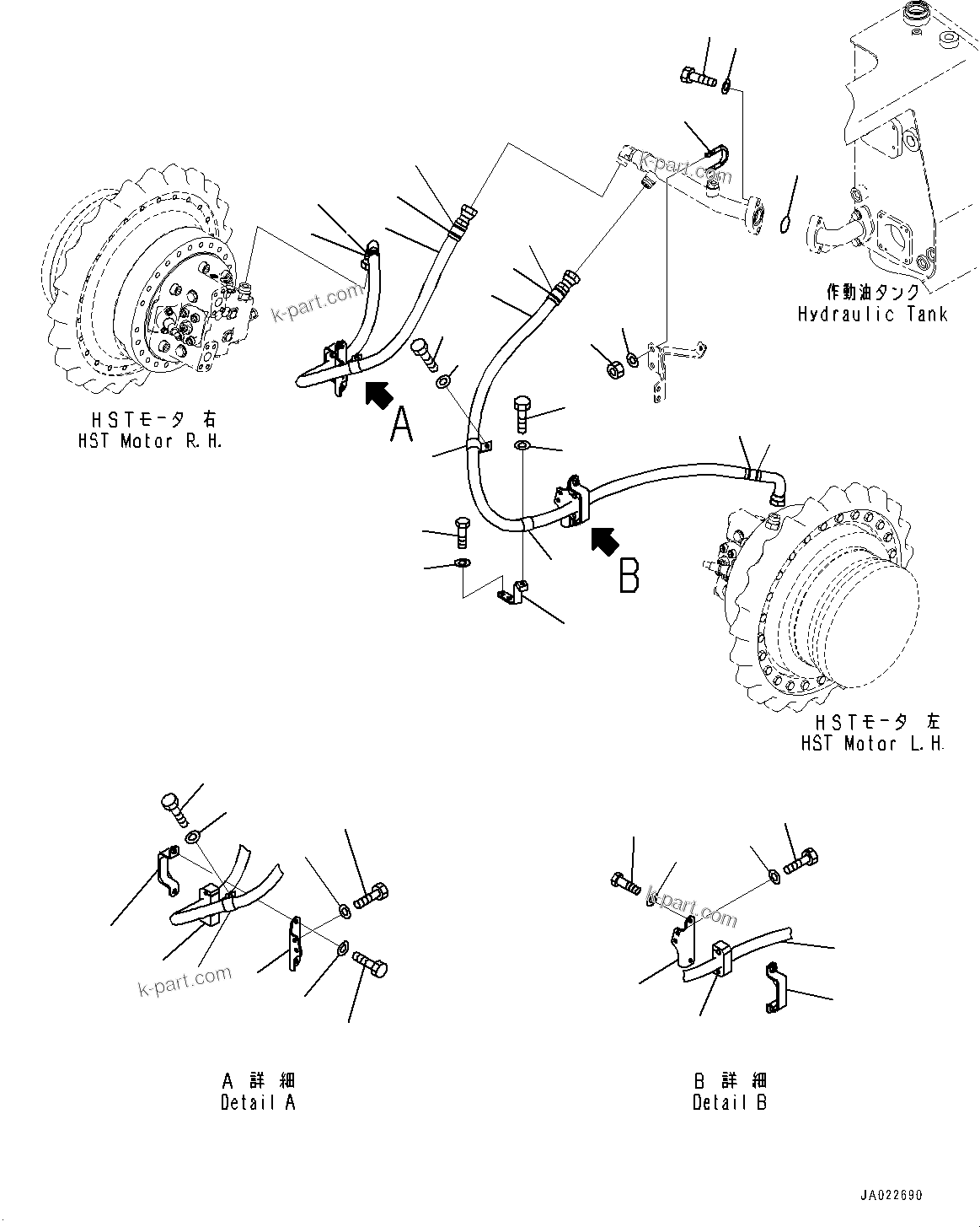 Komatsu parts book diagram for D39PXI-24 S/N 110001-UP: DRAIN PIPING, MOUNTING (1/2)(#95001-)