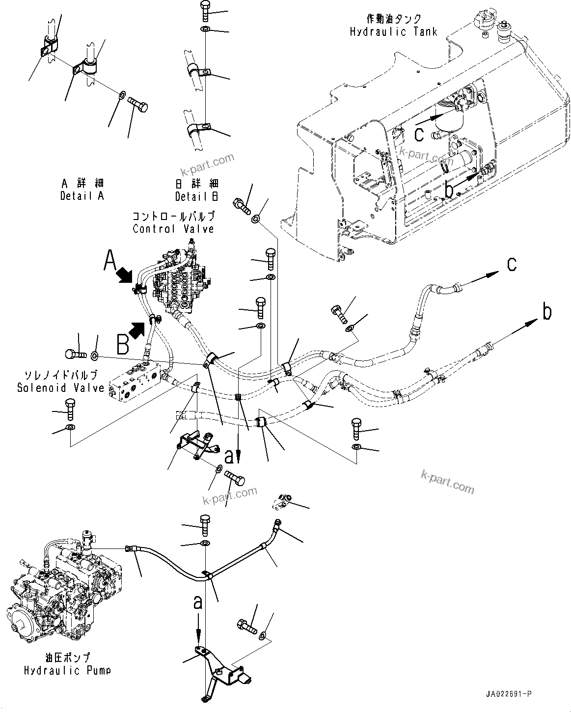 Komatsu parts book diagram for D39PXI-24 S/N 110001-UP: DRAIN PIPING, MOUNTING (2/2)(#95001-)