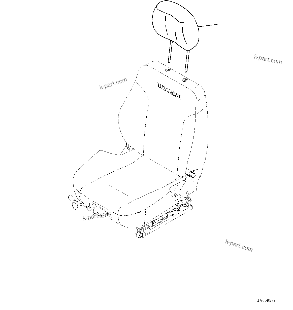 Komatsu parts book diagram for D39PXI-24 S/N 110001-UP: OPERATOR'S SEAT HEADREST, (WITH AIR SUSPENSION TYPE, FABRIC, TILT, HI-BACK TYPE, WITH HEATER, OPERATOR'S SEAT)(#95001-)