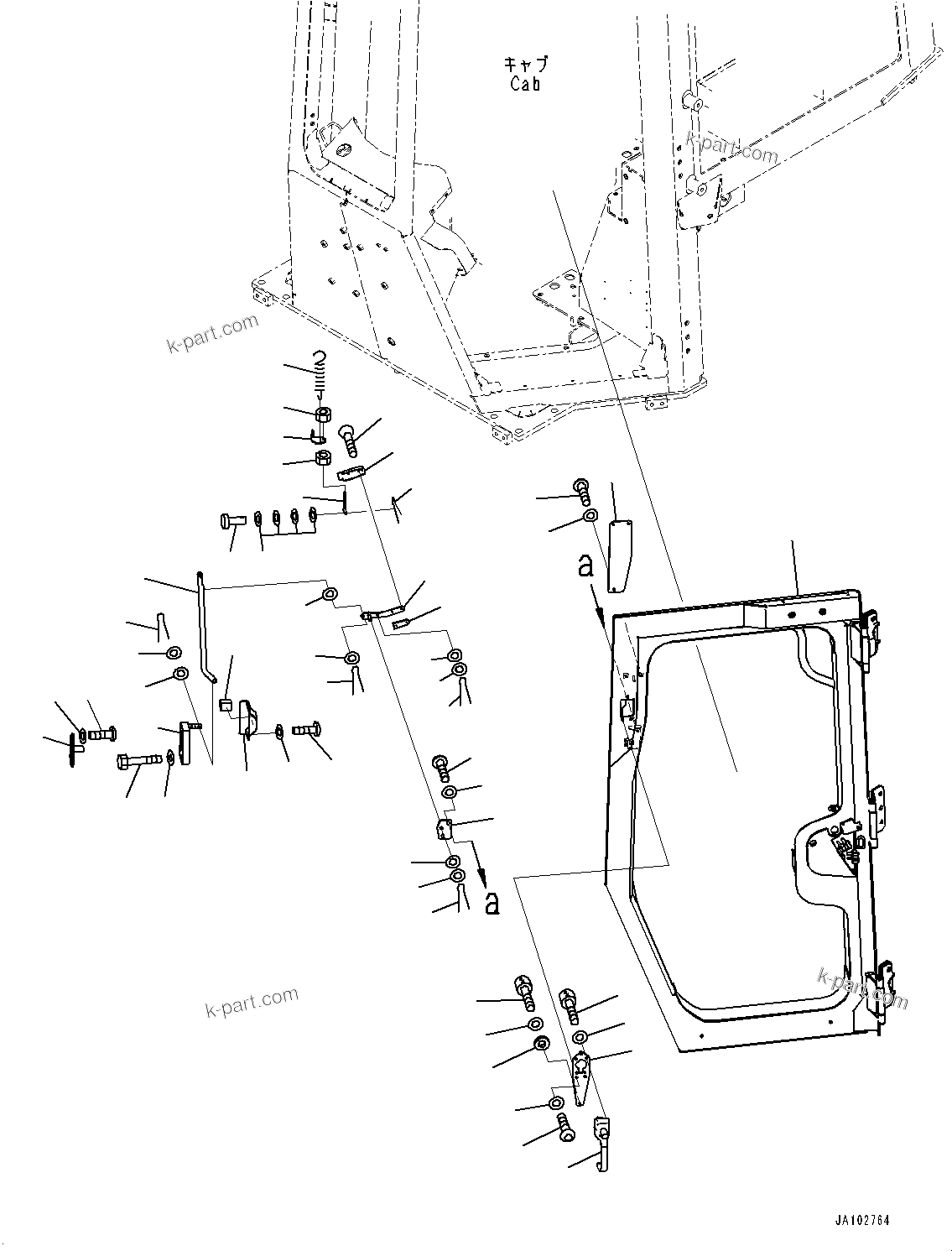 Komatsu parts book diagram for D39PXI-24 S/N 110001-UP: CAB, DOOR AND LATCH, L.H.(#100001-)