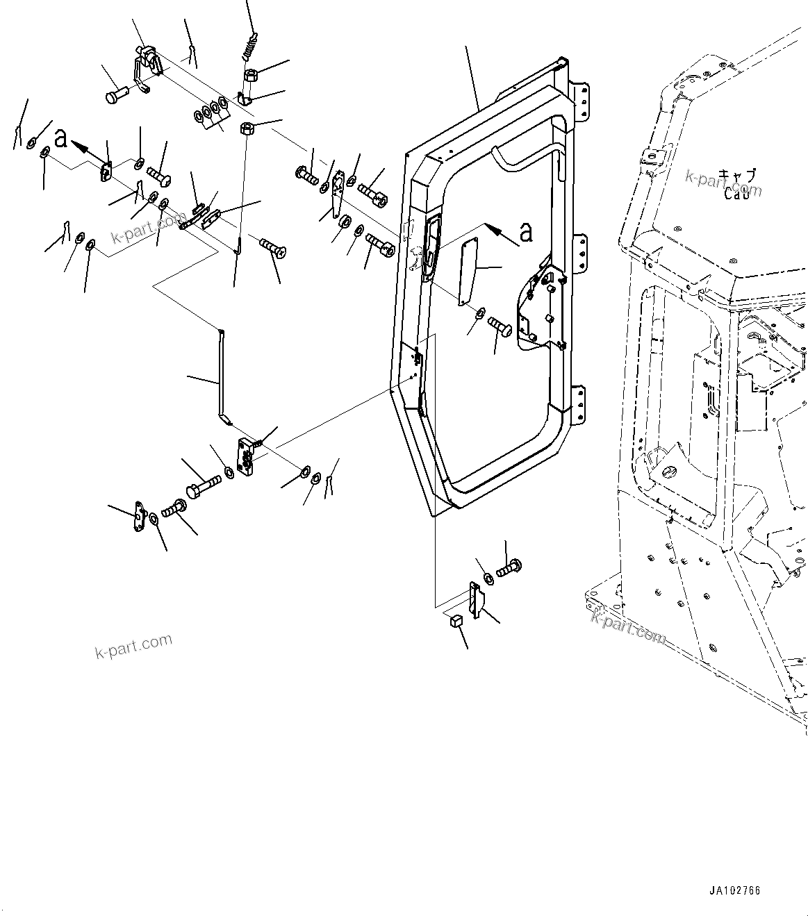 Komatsu parts book diagram for D39PXI-24 S/N 110001-UP: CAB, DOOR AND LATCH, R.H.(#100001-)