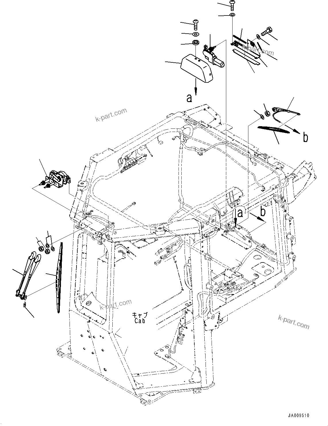 Komatsu parts book diagram for D39PXI-24 S/N 110001-UP: CAB, WIPER(#100001-)