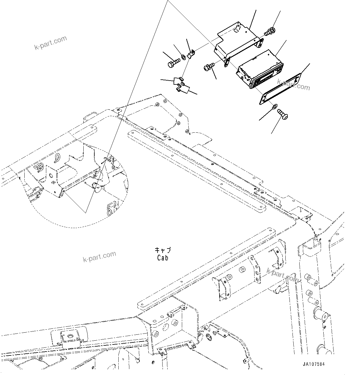 Komatsu parts book diagram for D39PXI-24 S/N 110001-UP: CAB, RADIO(#100001-)
