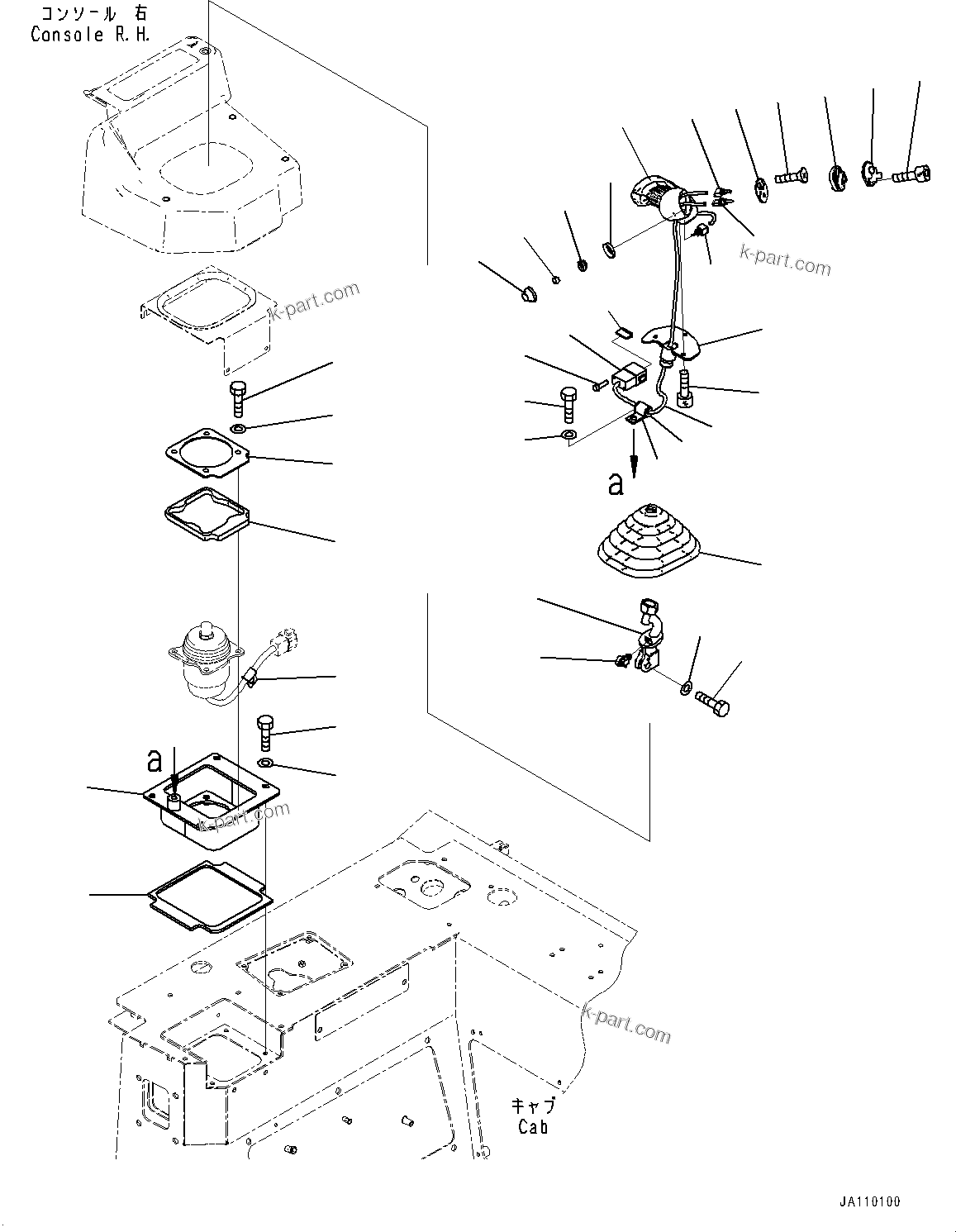 Komatsu parts book diagram for D39PXI-24 S/N 110001-UP: CAB, WORK EQUIPMENT CONTROL LEVER(#100001-)