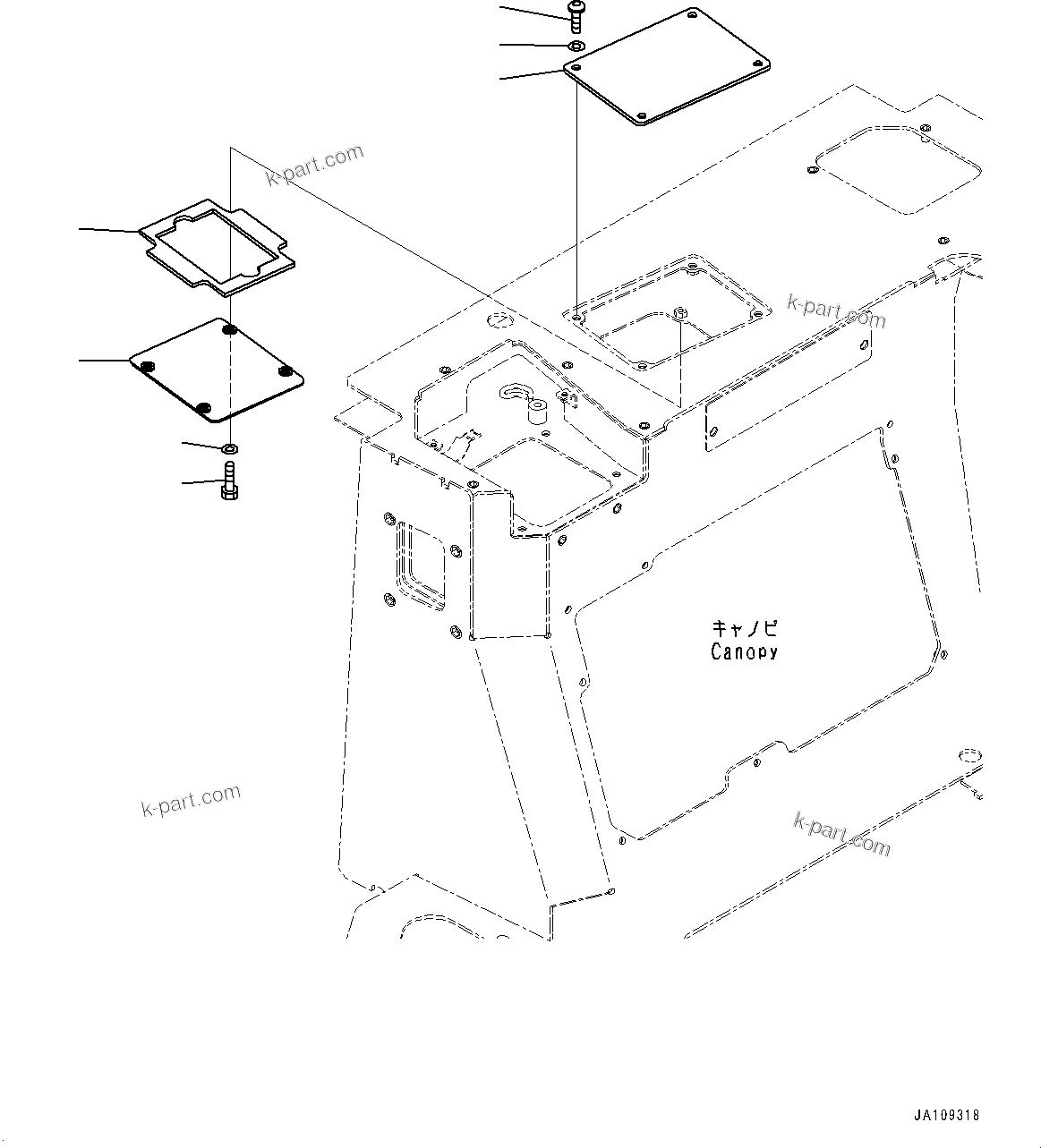 Komatsu parts book diagram for D39PXI-24 S/N 110001-UP: CAB, CONSOLE COVER, REAR(#100001-)