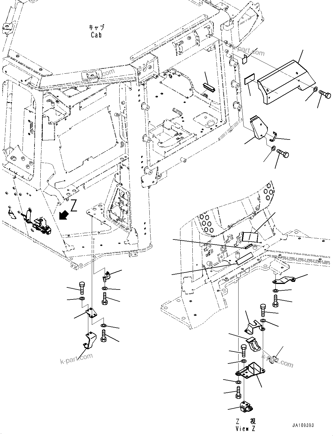 Komatsu parts book diagram for D39PXI-24 S/N 110001-UP: CAB ELECTRICAL UNIT, COVER AND SHEET(#100001-)