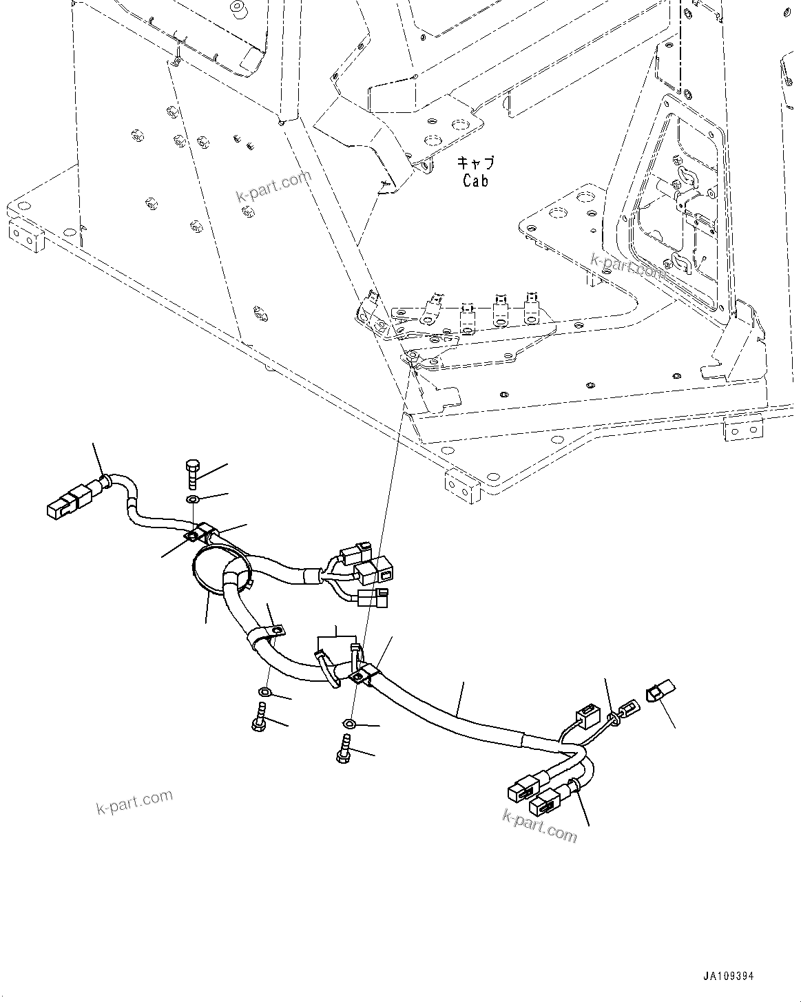 Komatsu parts book diagram for D39PXI-24 S/N 110001-UP: CAB ELECTRICAL UNIT, WIRING HARNESS (2/2)(#100001-)
