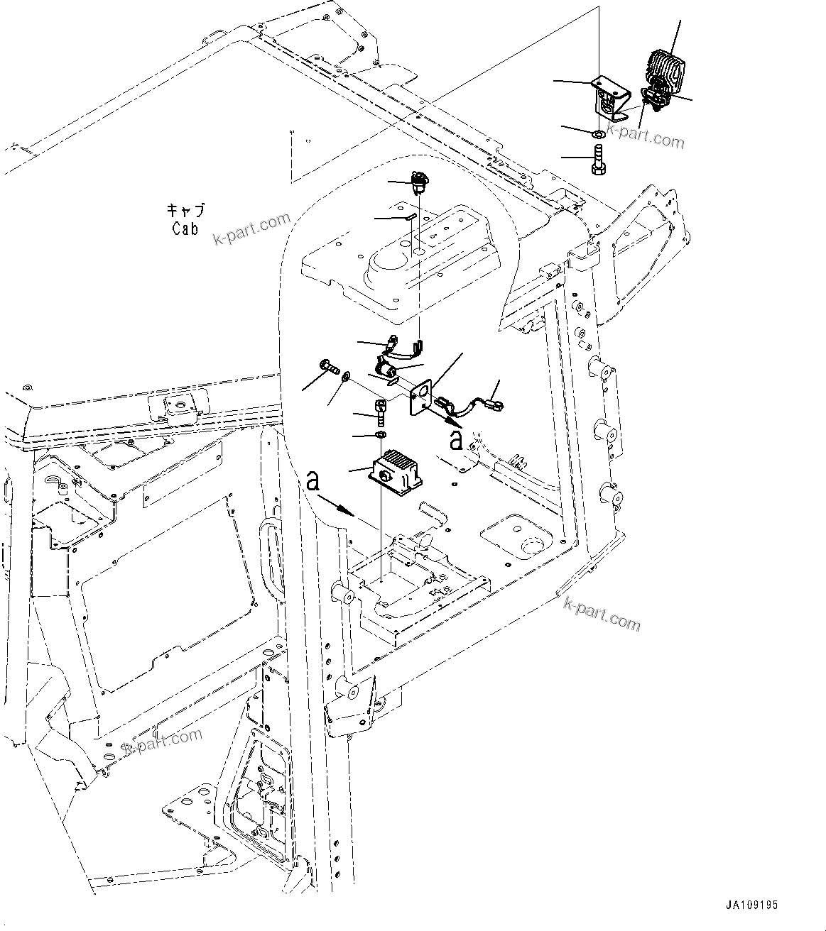 Komatsu parts book diagram for D39PXI-24 S/N 110001-UP: CAB ELECTRICAL UNIT, DC CONVERTER AND WORKING LAMP(#100001-)