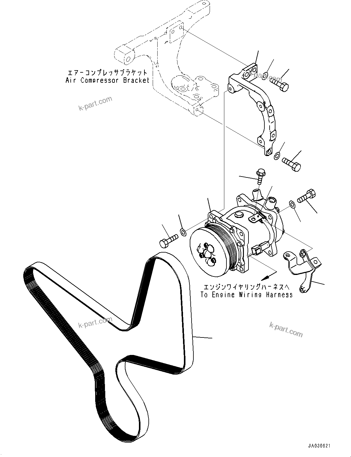Komatsu parts book diagram for D39PXI-24 S/N 110001-UP: AIR CONDITIONER PIPING, COMPRESSOR(#95001-)