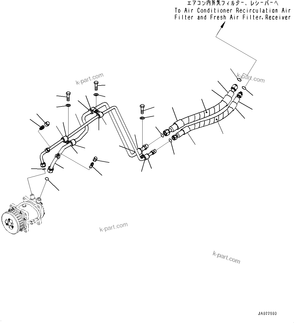 Komatsu parts book diagram for D39PXI-24 S/N 110001-UP: AIR CONDITIONER PIPING, PIPING AND MOUNTING (3/4)(#95001-)
