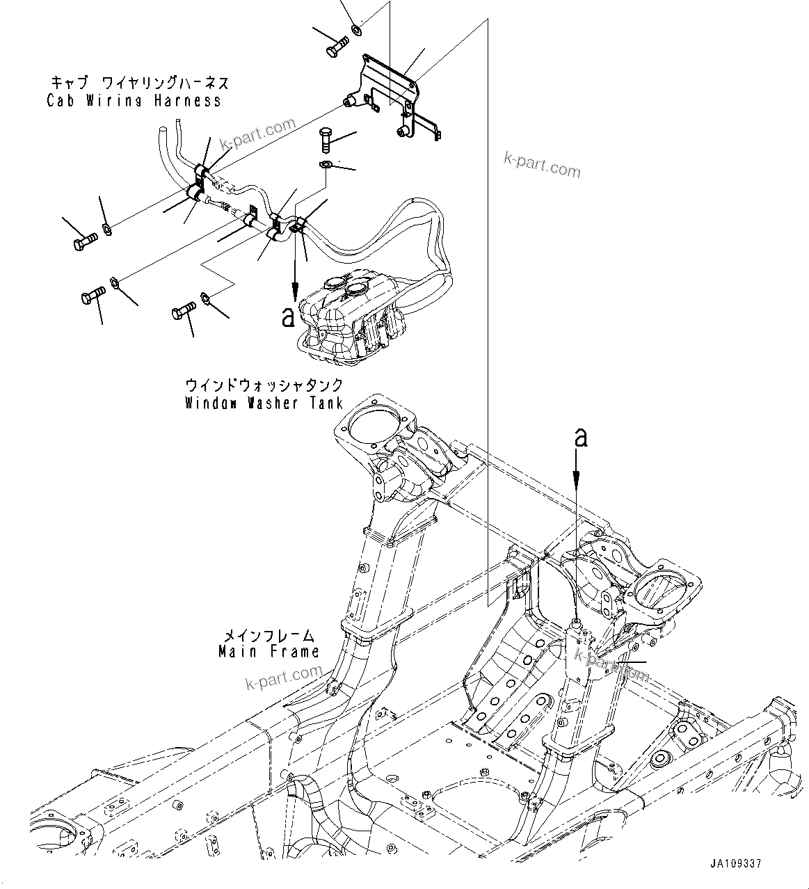 Komatsu parts book diagram for D39PXI-24 S/N 110001-UP: WINDOW WASHER, (#100001-)