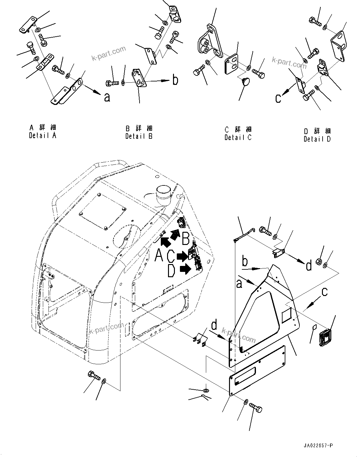 Komatsu parts book diagram for D39PXI-24 S/N 110001-UP: ENGINE HOOD, DOOR(#95001-)