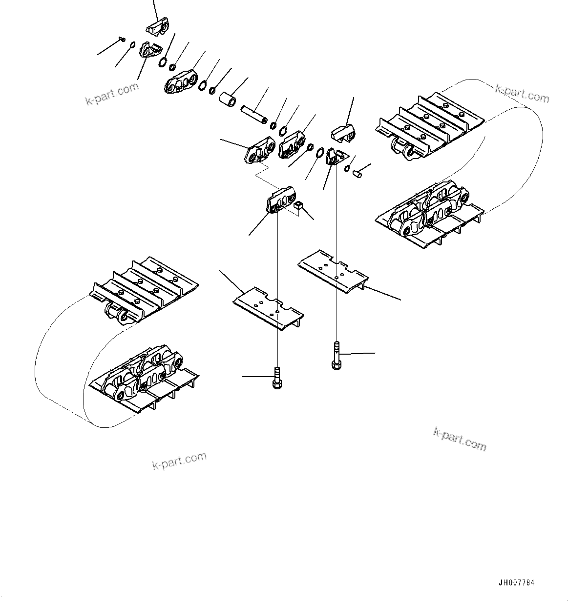 Komatsu parts book diagram for D39PXI-24 S/N 110001-UP: TRACK SHOE ASSEMBLY, (SINGLE GROUSER SHOE, 635MM WIDTH, SEALED AND LUBRICATED TYPE, PLUS TYPE, 78 SET)(#95001-)