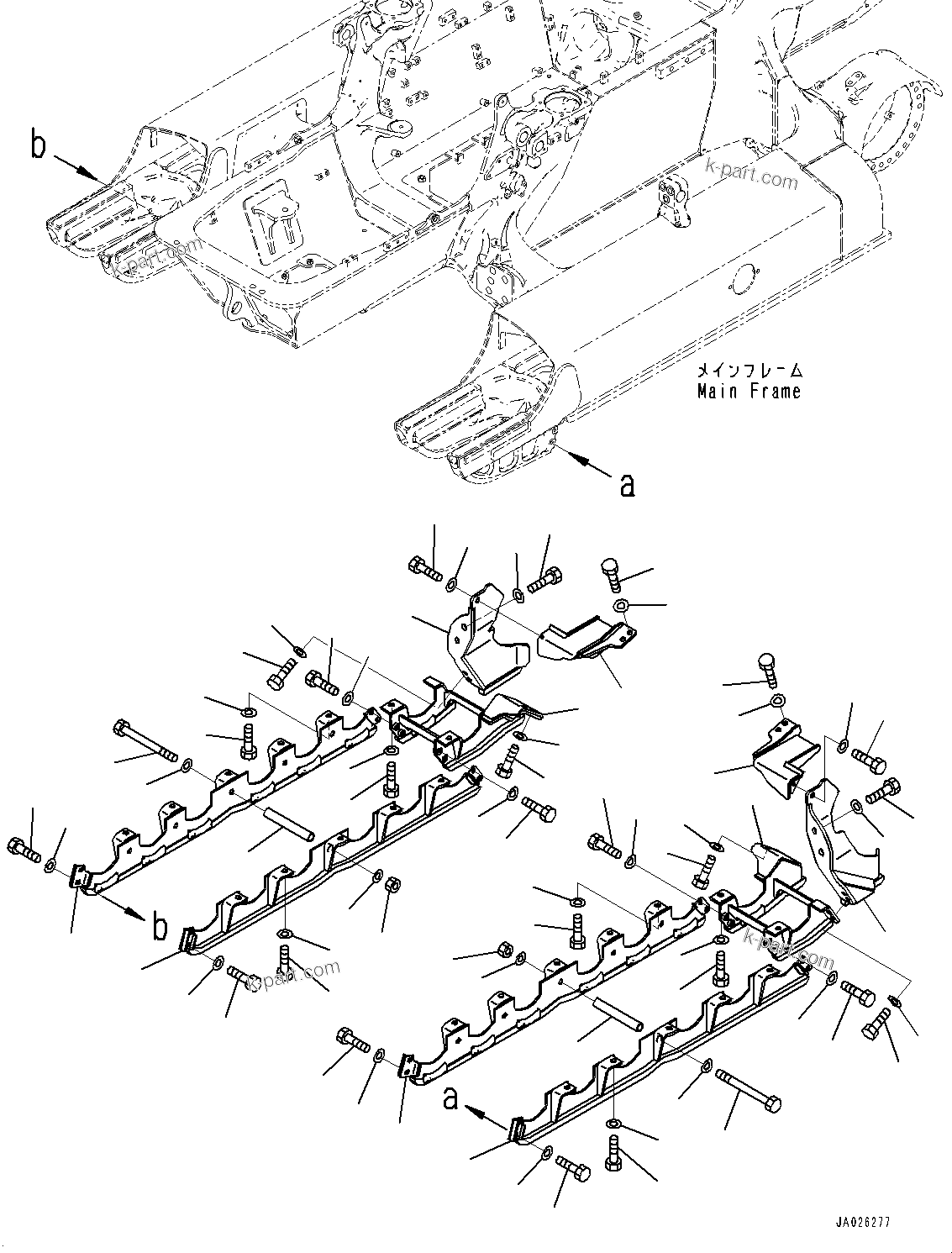Komatsu parts book diagram for D39PXI-24 S/N 110001-UP: TRACK ROLLER GUARD, (SEGMENTED FULL ROLLER GUARD, PLUS TYPE SHOE)(#95463-)