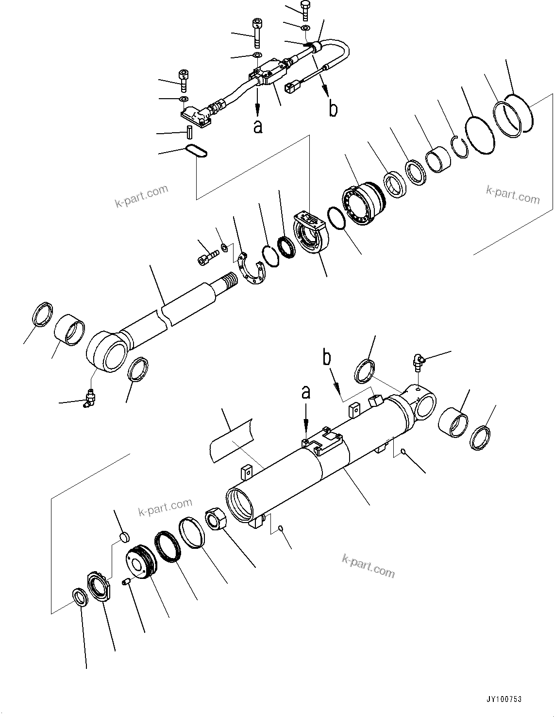 Komatsu parts book diagram for D39PXI-24 S/N 110001-UP: DOZER BLADE LIFT CYLINDER, INNER PARTS, LIFT CYLINDER, R.H.(#95001-100113)