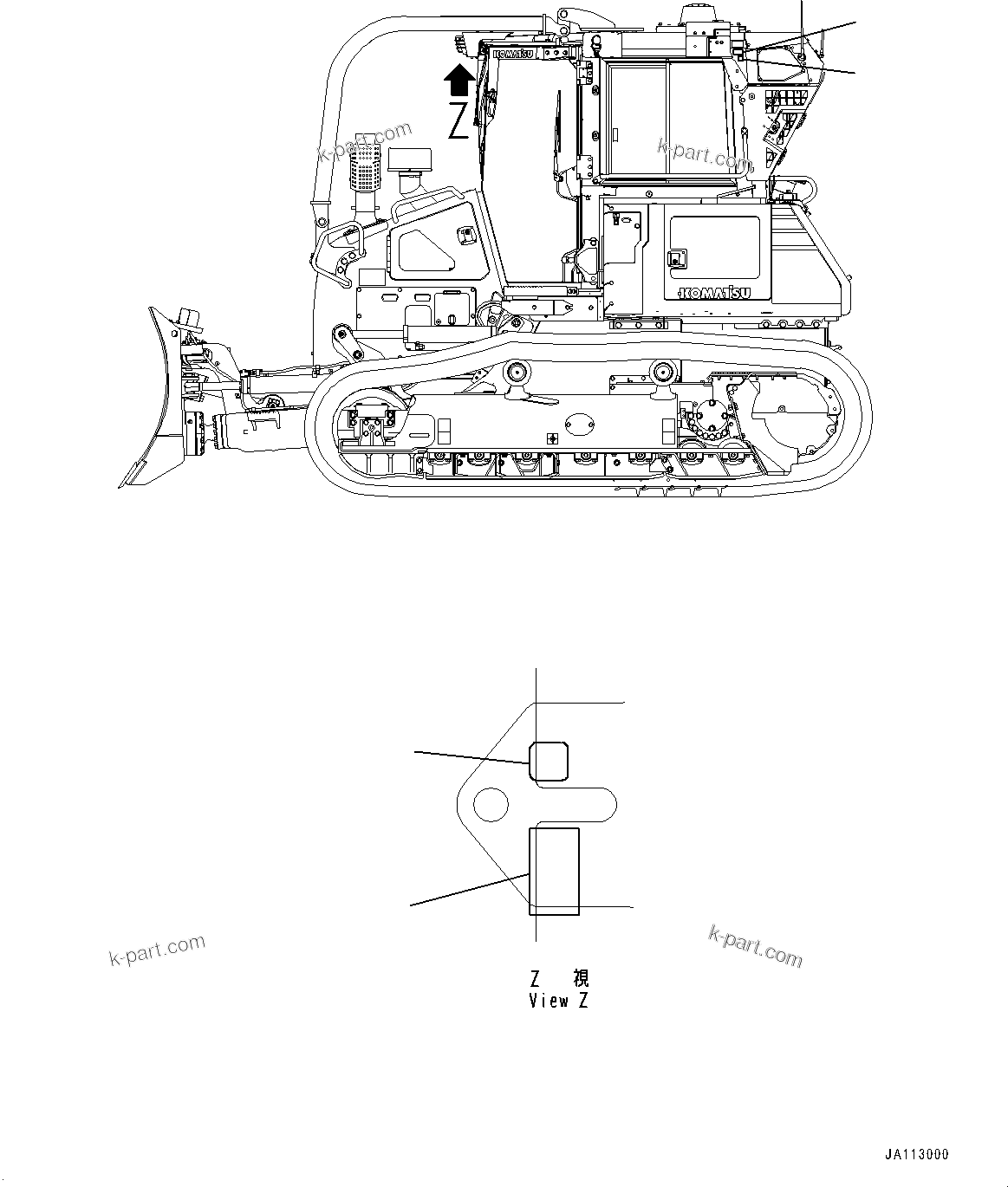 Komatsu parts book diagram for D39PXI-24 S/N 110001-UP: PLATE, TIE-OFF, (#100624-)