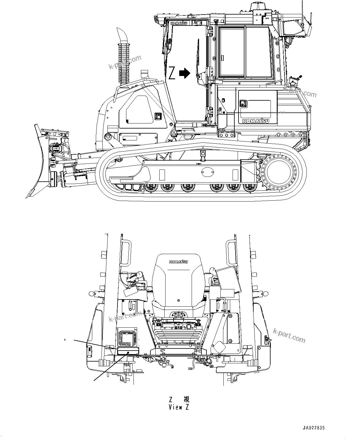 Komatsu parts book diagram for D39PXI-24 S/N 110001-UP: ROPS/FOPS PLATE, (#95001-)