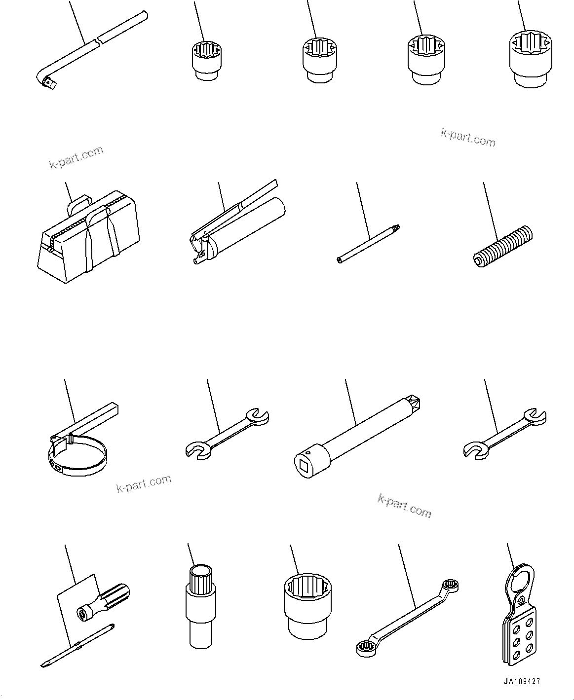 Komatsu parts book diagram for D39PXI-24 S/N 110001-UP: GENERAL TOOL SET, (FOR NORTH AMERICA LOCKOUT TAGOUT REGULATION)(#100001-)