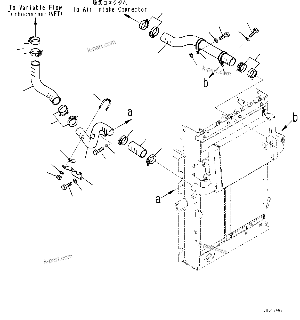 Komatsu parts book diagram for PC170LC-11 S/N 37001-UP: COOLING SYSTEM, AFTERCOOLER PIPING(#36307-)
