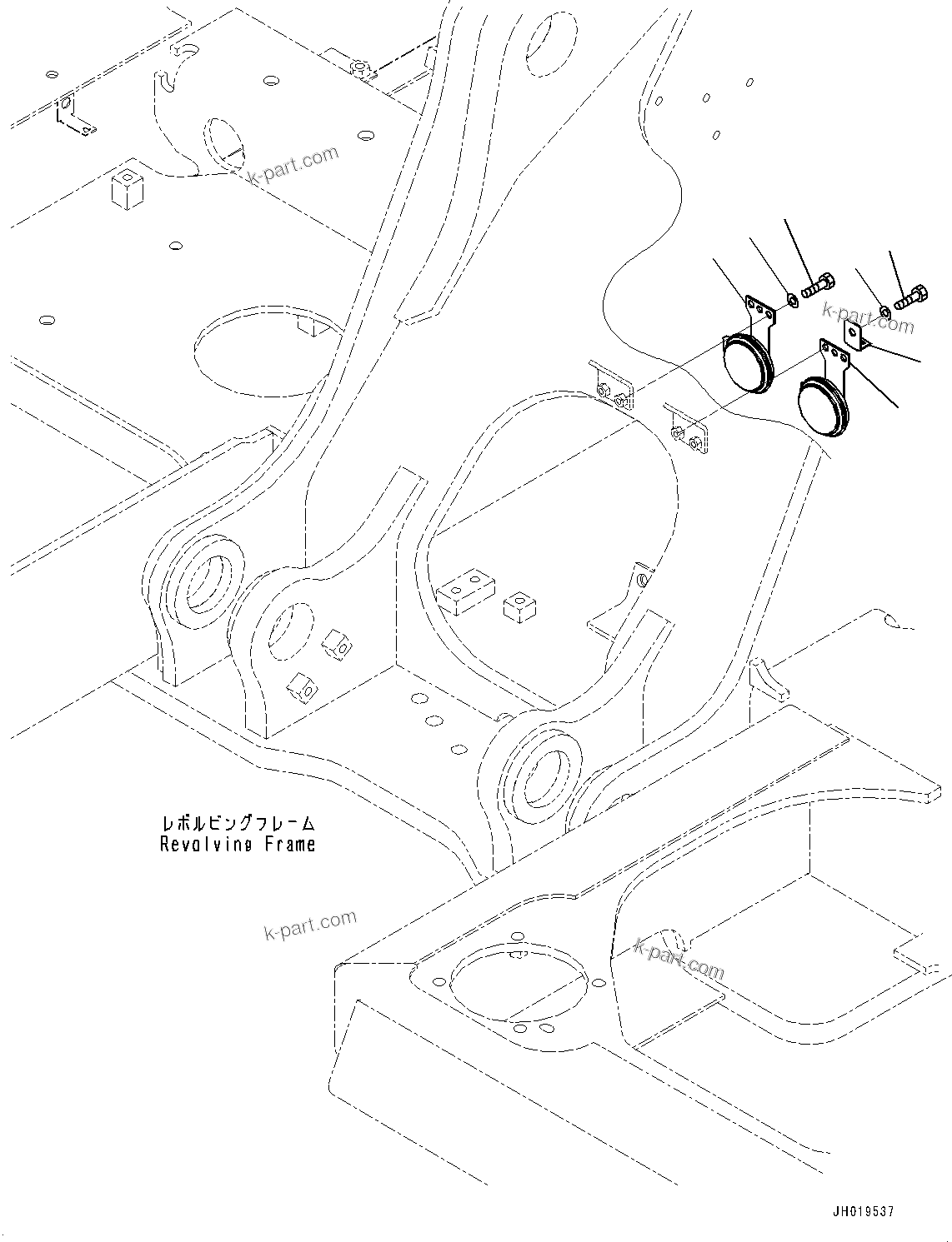 Komatsu parts book diagram for PC170LC-11 S/N 37001-UP: HORN, (#35001-)