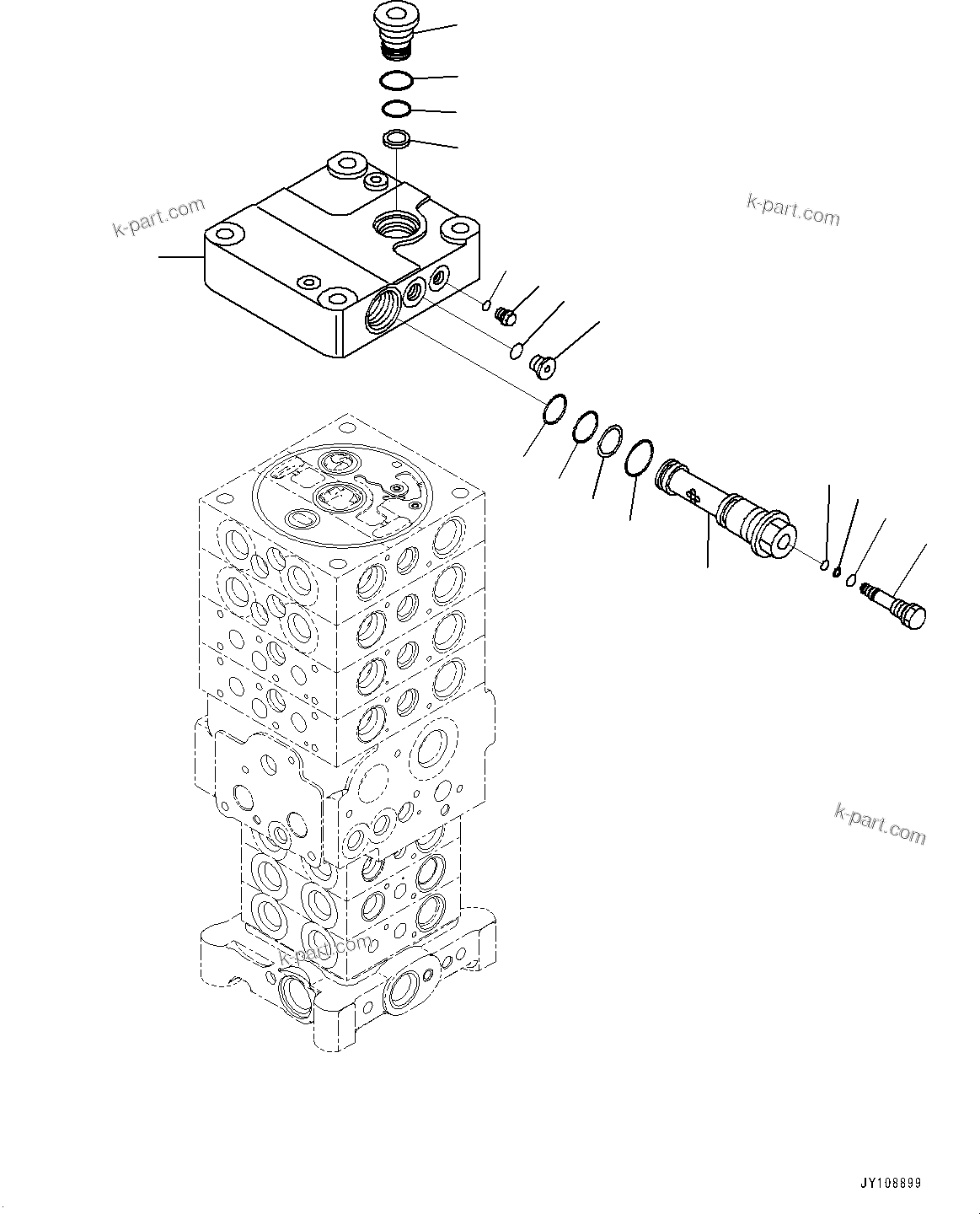 Komatsu parts book diagram for PC170LC-11 S/N 37001-UP: CONTROL VALVE, 7-VALVE (1/30)(#35001-)