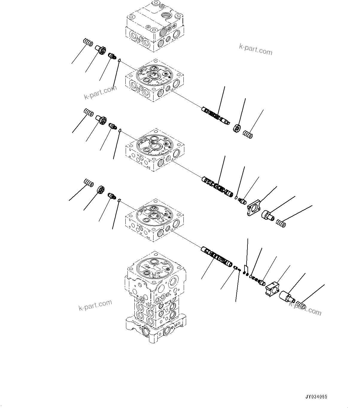 Komatsu parts book diagram for PC170LC-11 S/N 37001-UP: CONTROL VALVE, 7-VALVE (3/30)(#35001-)