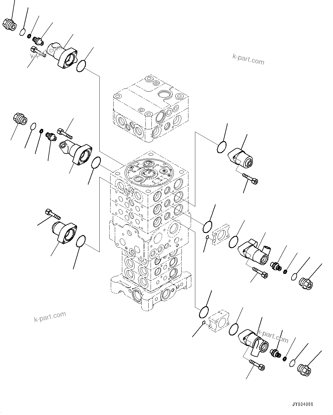 Komatsu parts book diagram for PC170LC-11 S/N 37001-UP: CONTROL VALVE, 7-VALVE (4/30)(#35001-)