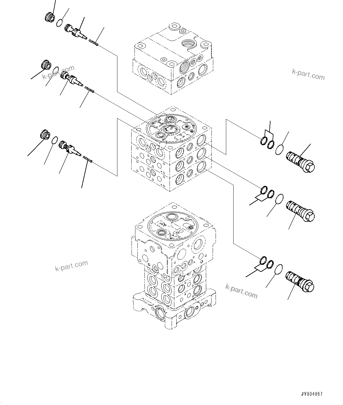 Komatsu parts book diagram for PC170LC-11 S/N 37001-UP: CONTROL VALVE, 7-VALVE (5/30)(#35001-)