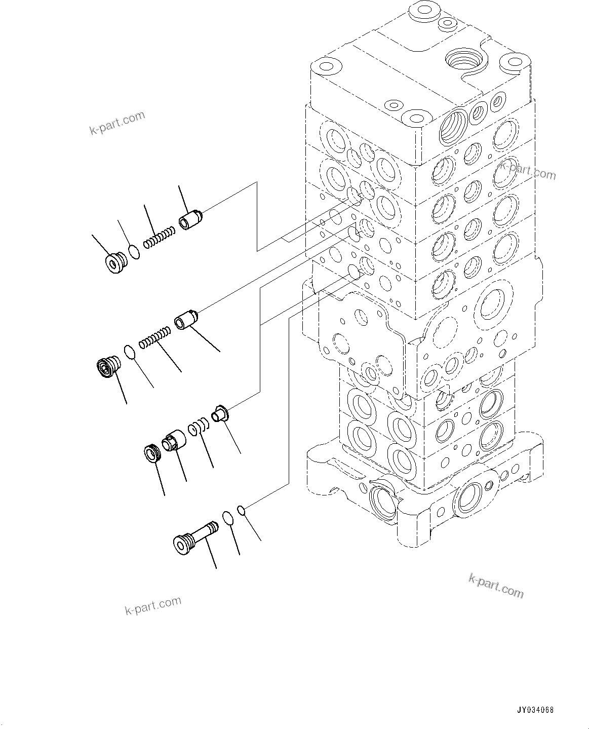 Komatsu parts book diagram for PC170LC-11 S/N 37001-UP: CONTROL VALVE, 7-VALVE (6/30)(#35724-)