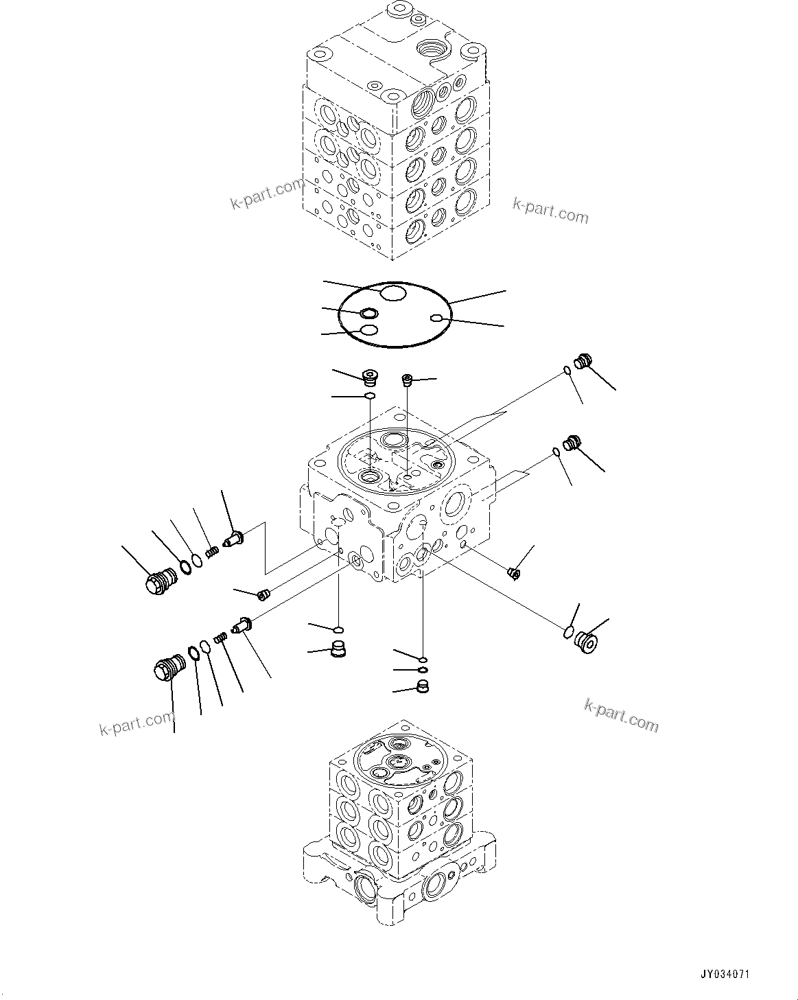 Komatsu parts book diagram for PC170LC-11 S/N 37001-UP: CONTROL VALVE, 7-VALVE (9/30)(#35001-)