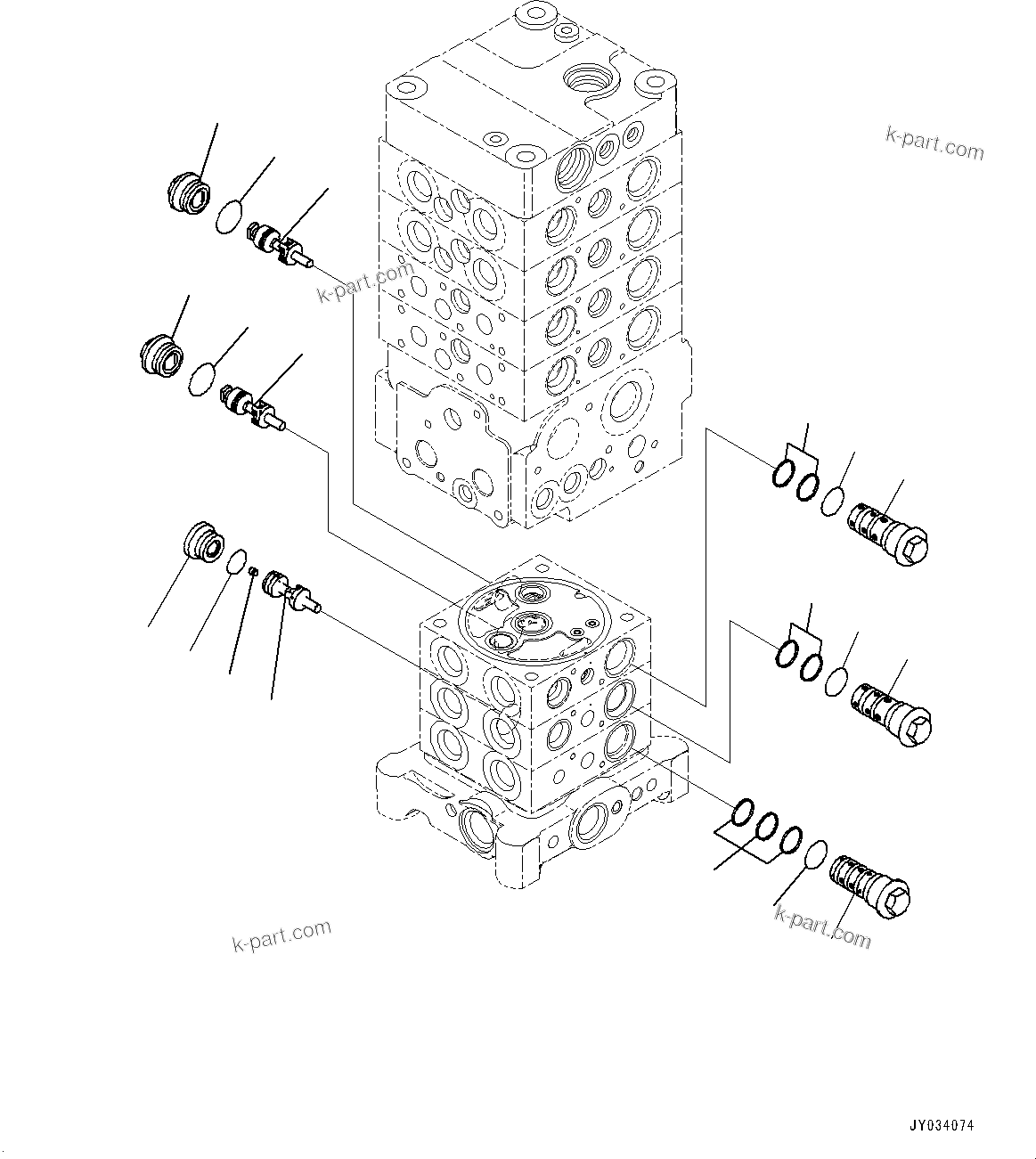 Komatsu parts book diagram for PC170LC-11 S/N 37001-UP: CONTROL VALVE, 7-VALVE (12/30)(#35001-)