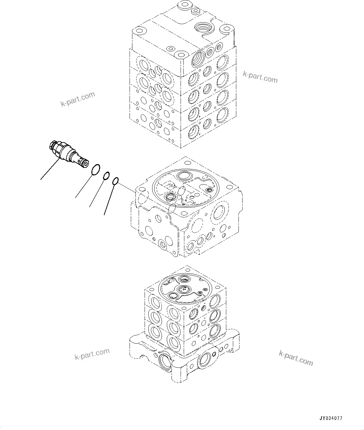 Komatsu parts book diagram for PC170LC-11 S/N 37001-UP: CONTROL VALVE, 7-VALVE (15/30)(#35001-)