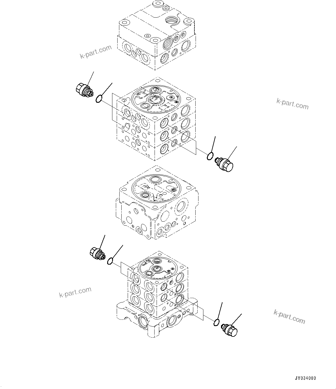 Komatsu parts book diagram for PC170LC-11 S/N 37001-UP: CONTROL VALVE, 7-VALVE (18/30)(#35001-)