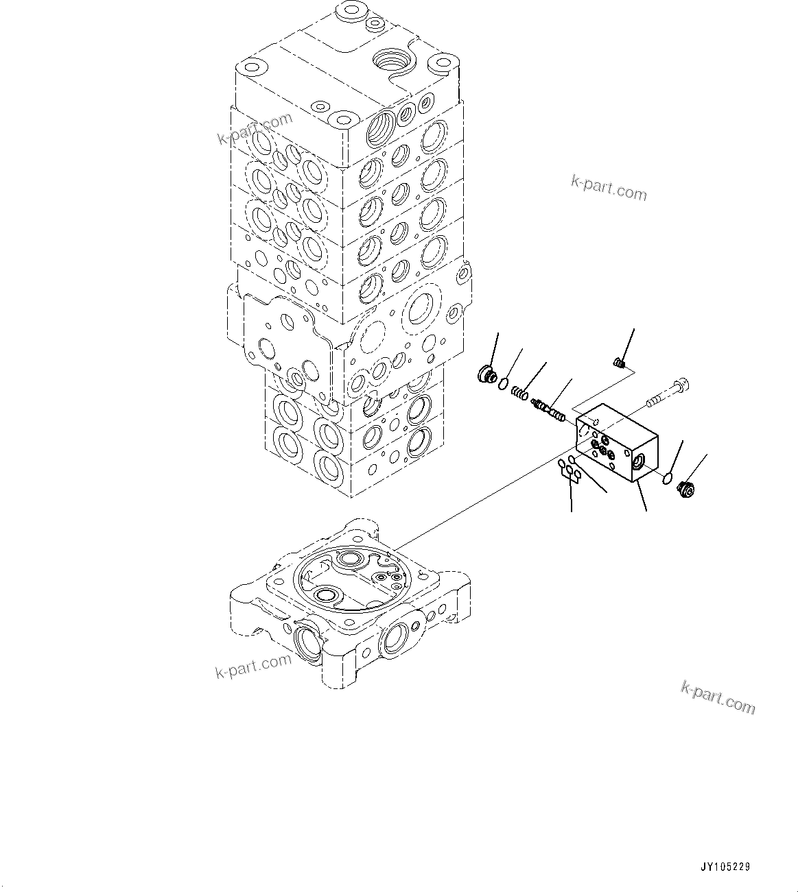 Komatsu parts book diagram for PC170LC-11 S/N 37001-UP: CONTROL VALVE, 7-VALVE (19/30)(#35820-)