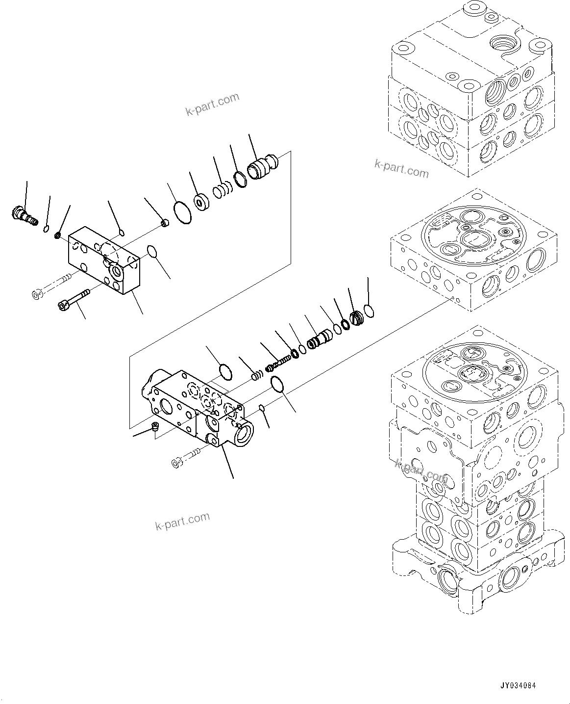 Komatsu parts book diagram for PC170LC-11 S/N 37001-UP: CONTROL VALVE, 7-VALVE (21/30)(#35001-)